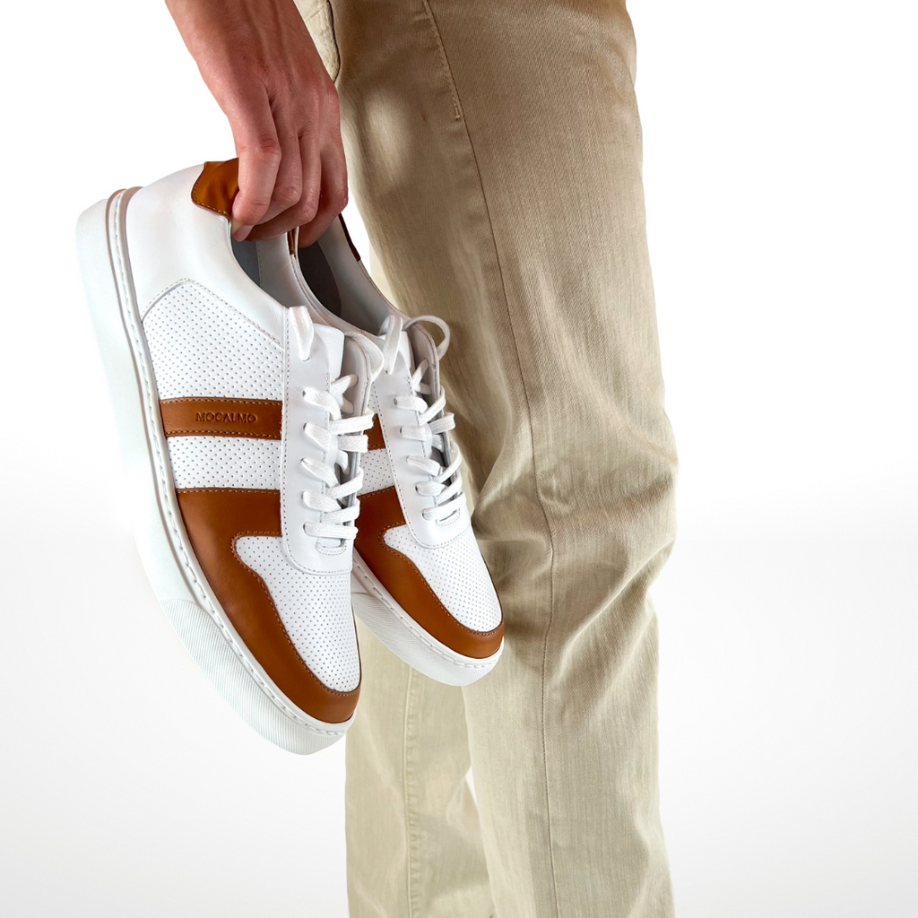 Men's stylish brown and white sneakers