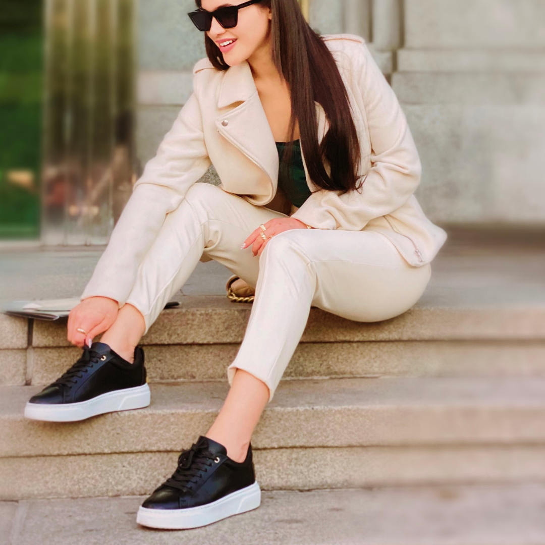 Traviata Black Italian Luxury Leather Sneakers for Women by