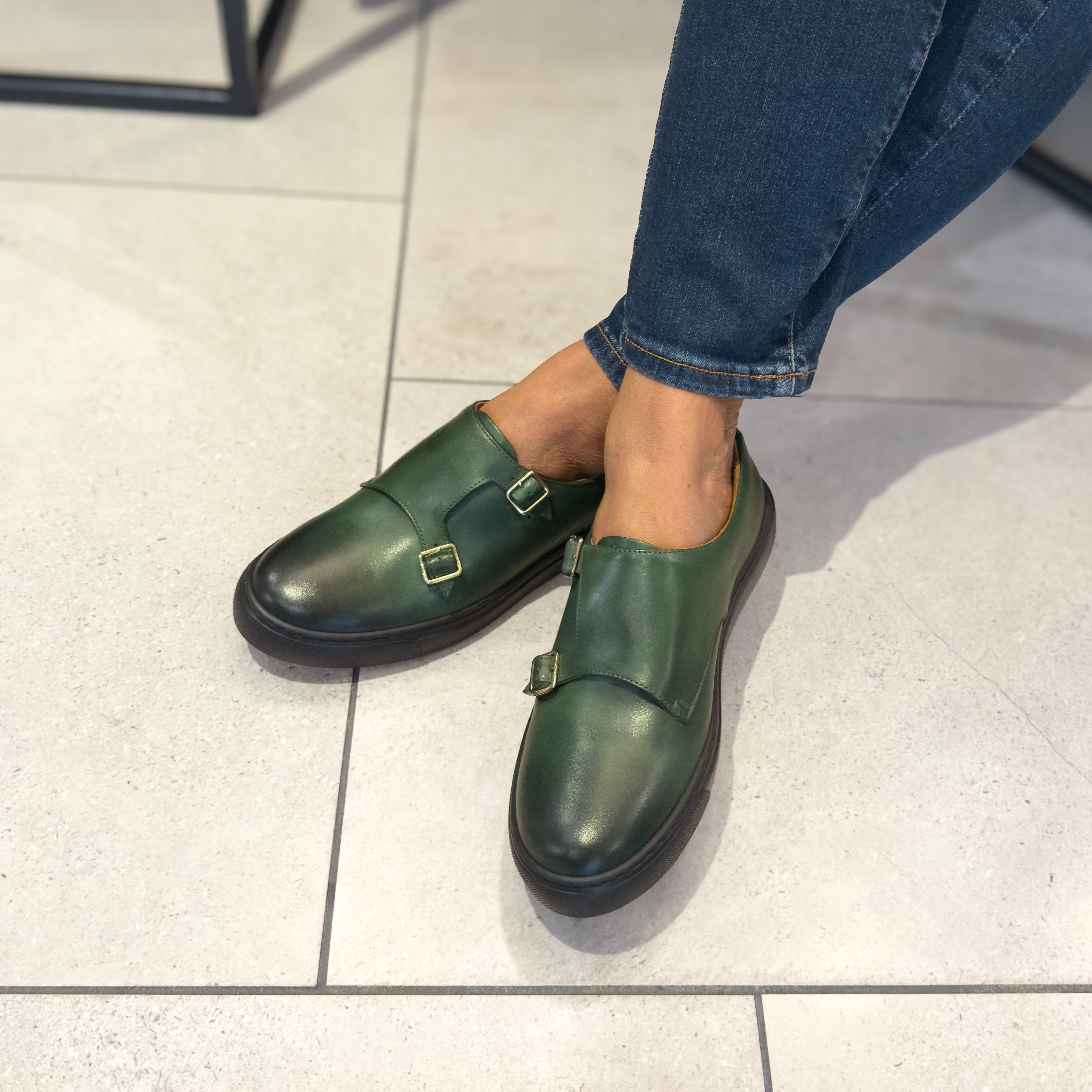 Women's Tosca Olive Green Monk Strap Sneakers | MOCALMO 9 Women's Tosca Olive Green Monk Strap Sneakers | MOCALMO 9