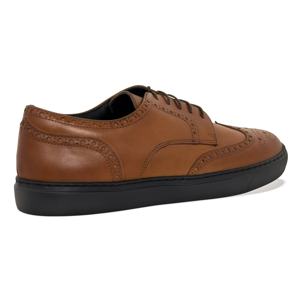 Women's cognac leather brogue wingtip dress sneaker - back view