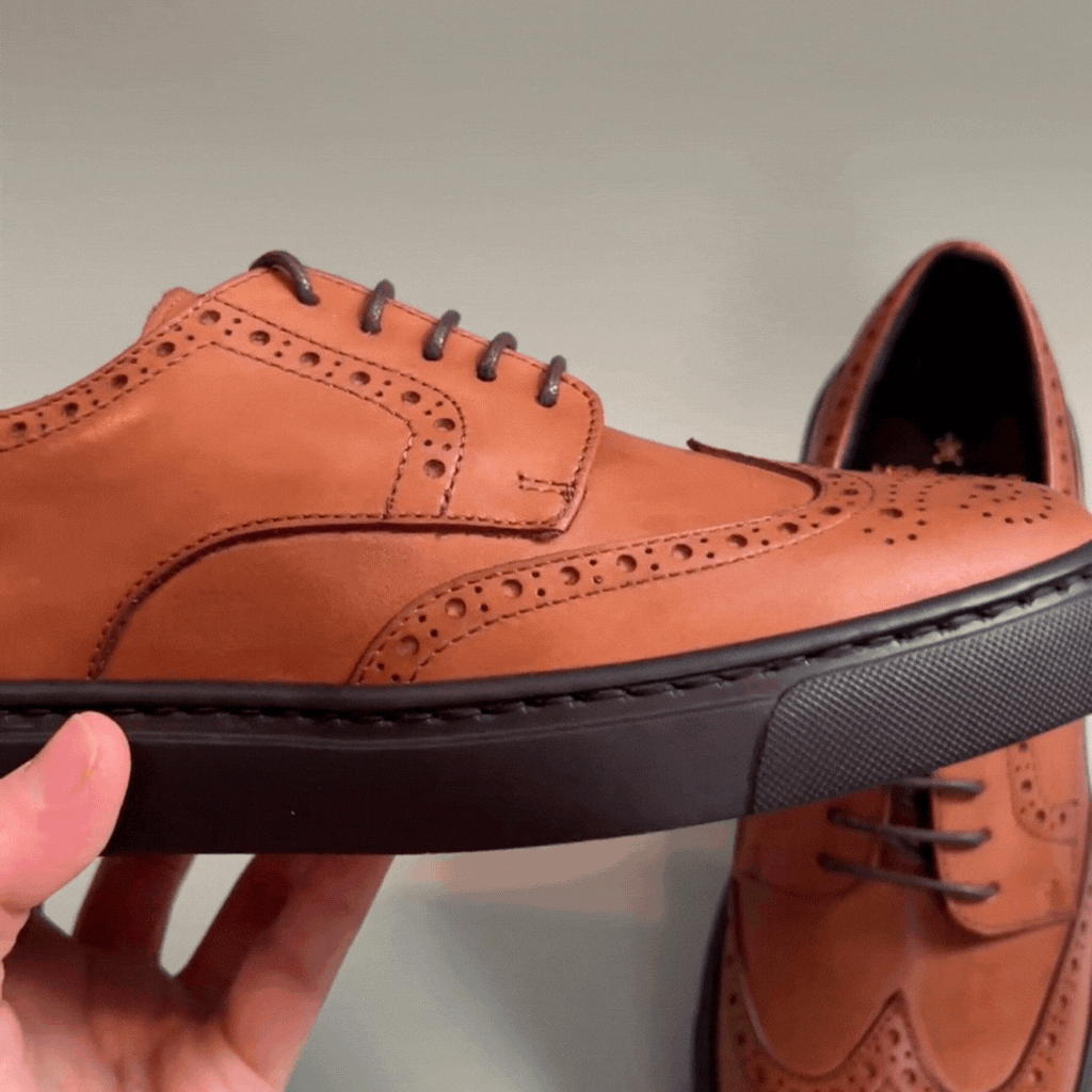 Women's leather Aida Cognac wingtip dress sneakers made in italy