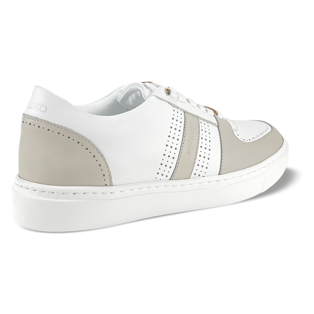 Women's stylish ivory gray white sneakers - back view