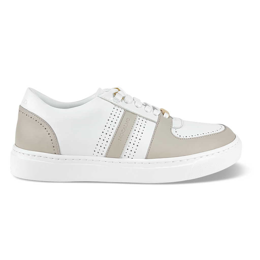 Women's stylish ivory gray white sneakers - side view