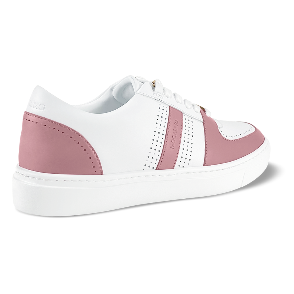 Women's stylish rose pink white sneakers - back view