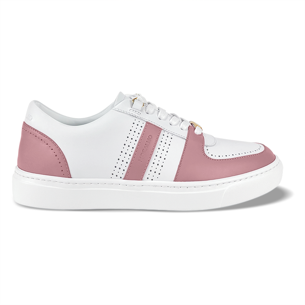 Women's stylish rose pink white sneakers - side view