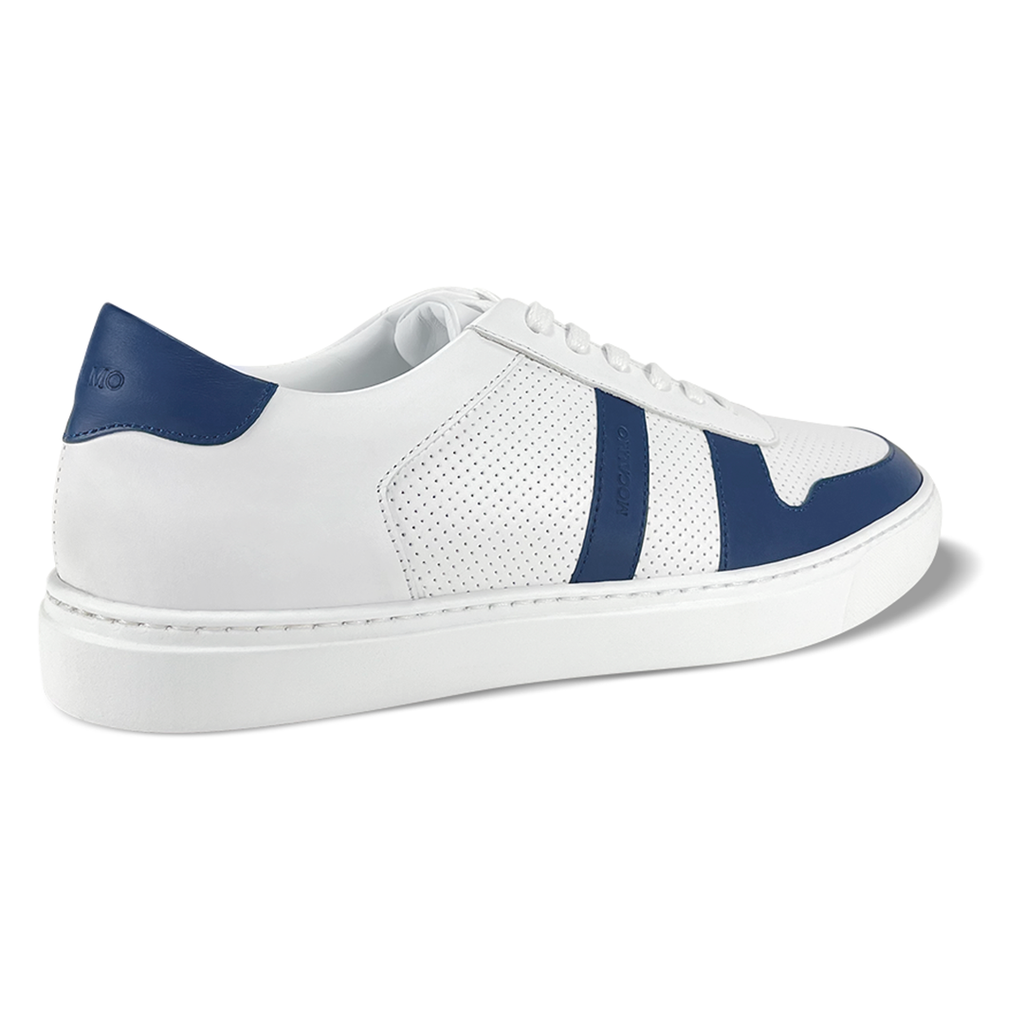 Men's stylish blue and white sneakers - back view
