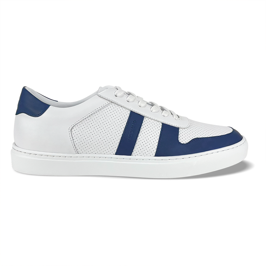 Men's stylish blue and white sneakers - side view