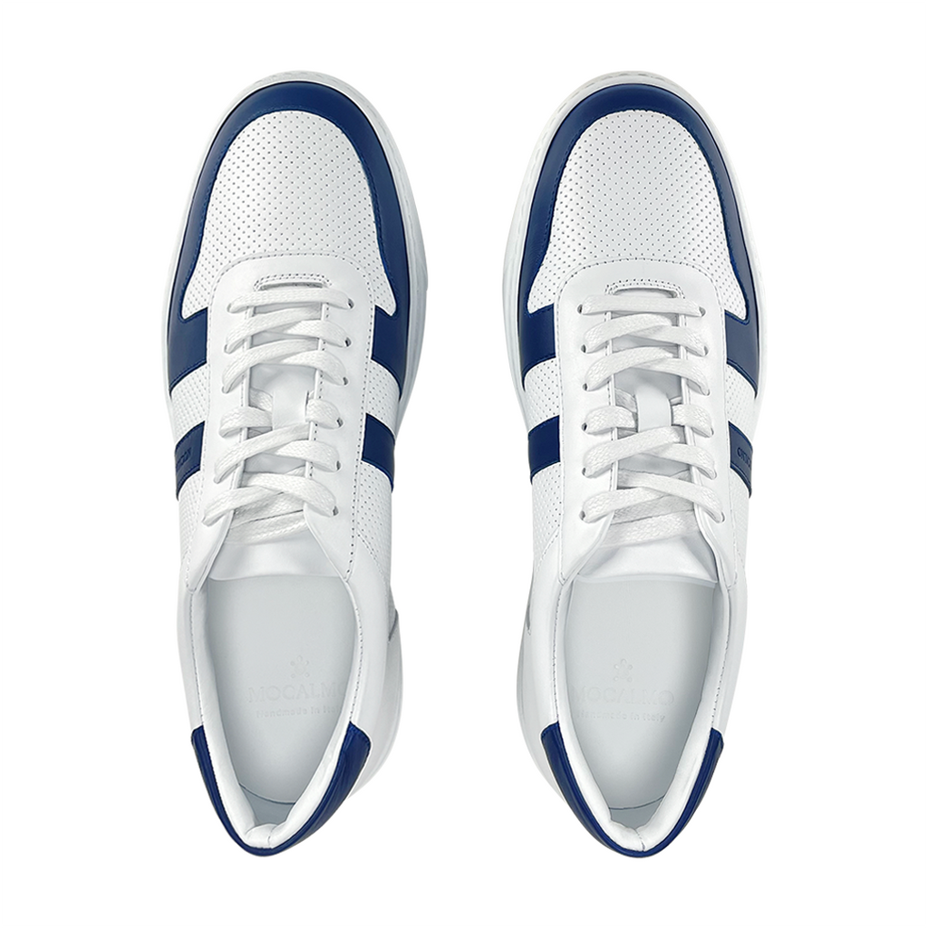 Men's stylish blue and white sneakers - top view