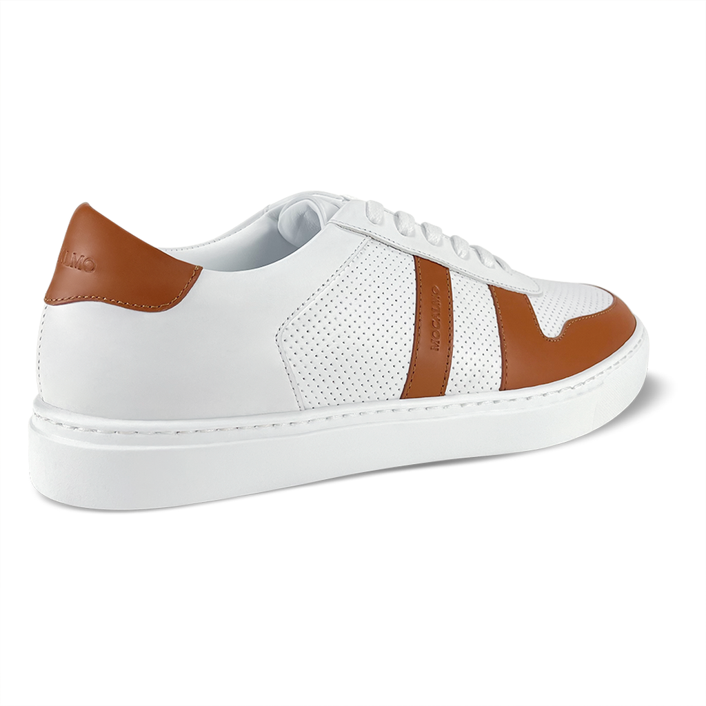 Men's stylish brown and white sneakers - back view