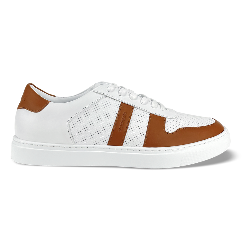 Men's stylish brown and white sneakers - side view