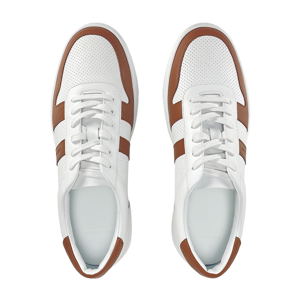 Men's stylish brown and white sneakers - top view